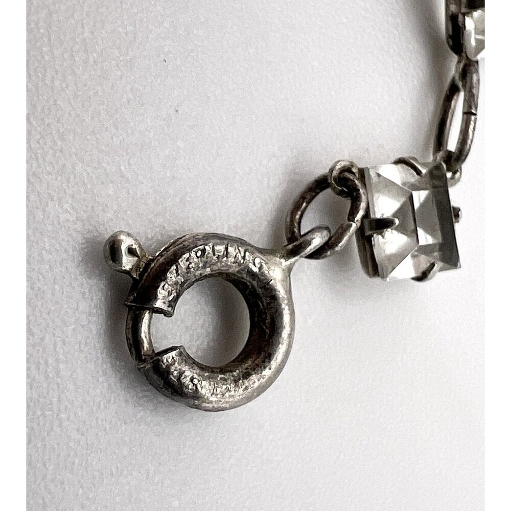 Antique Art Deco Dainty Sterling Silver Open Back Crystal Necklace - Picture 10 of 13